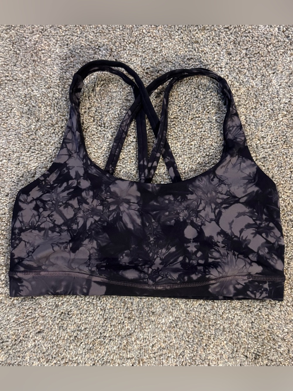 Lululemon Sports Bra Black Gray Tie Dye Crossback Pullover Yoga Running Small